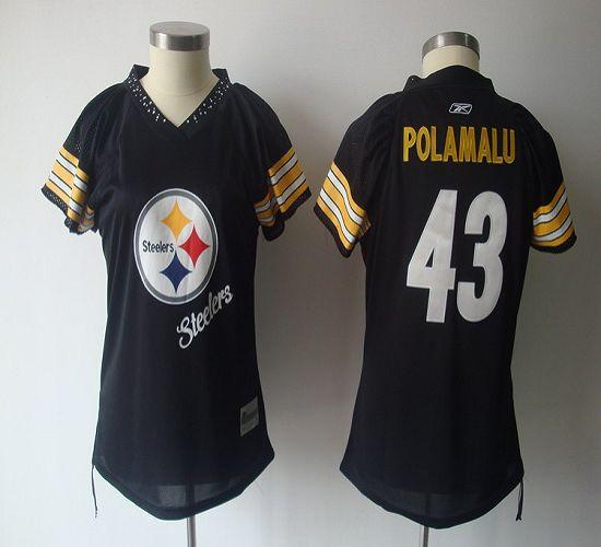 Steelers #43 Troy Polamalu Black 2011 Women's Field Flirt Stitched NFL Jersey